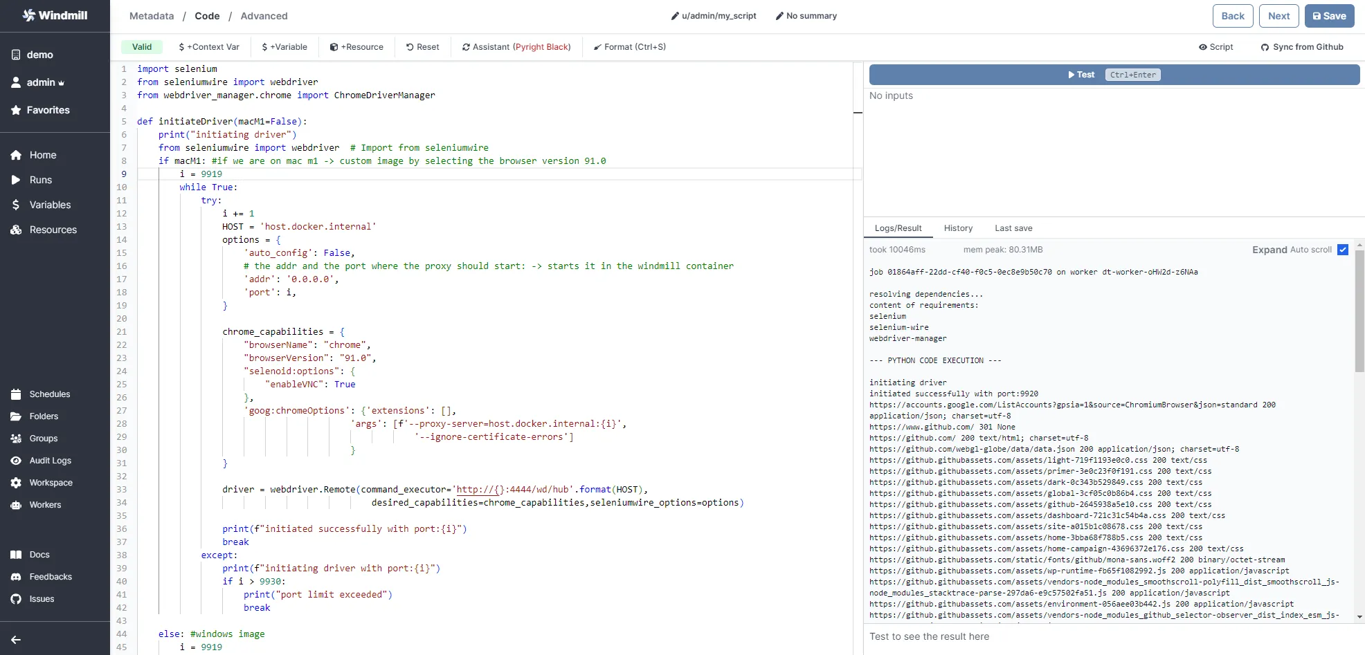 Windmill script with selenoid